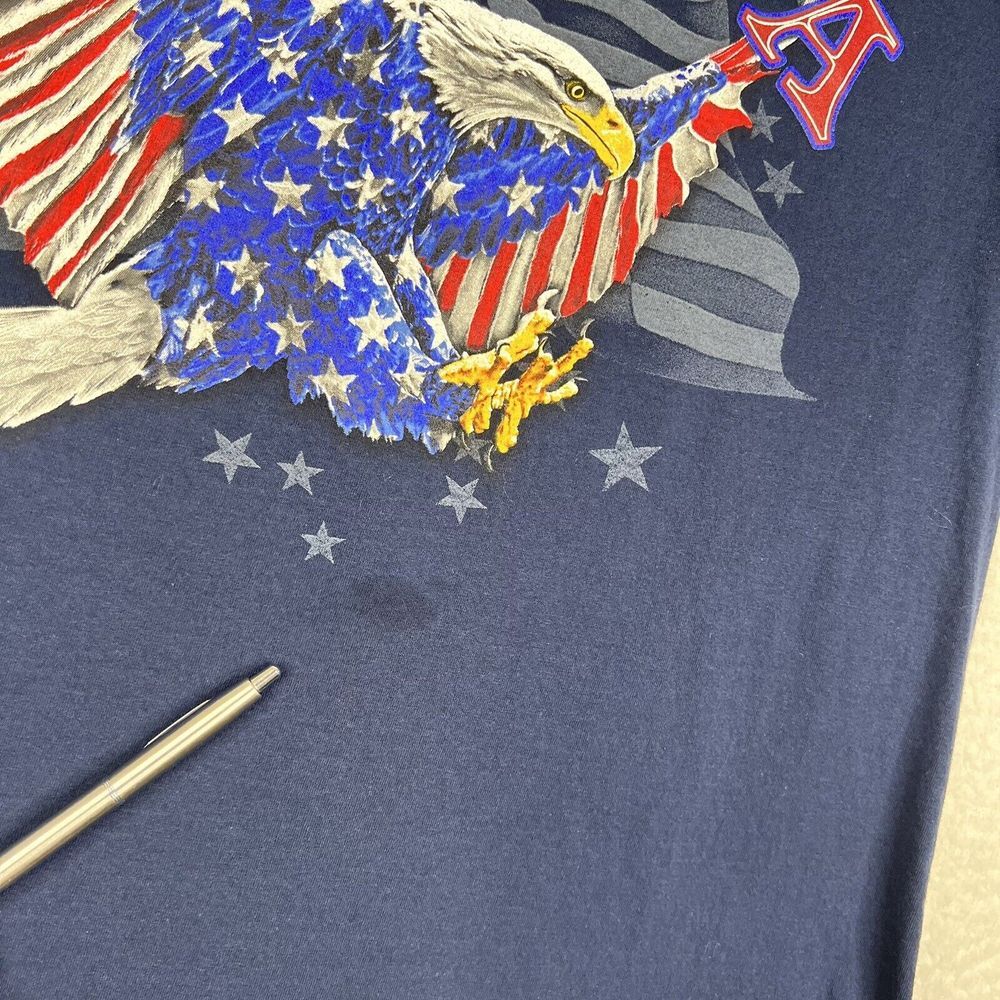 Vintage America Shirt Mens Large Navy‎ Blue Short Sleeve Eagles Flag Tee 90s - Picture 4 of 11